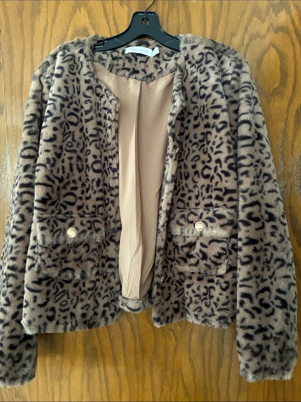 bishop + young Taupe and Black Faux Fur Leopard Jacket